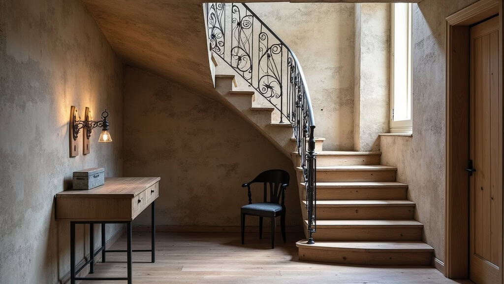 Monte-escalier tournant sur un escalier en colimaçon dans une maison ancienne à Fougeré, avec siège noir et rail personnalisé