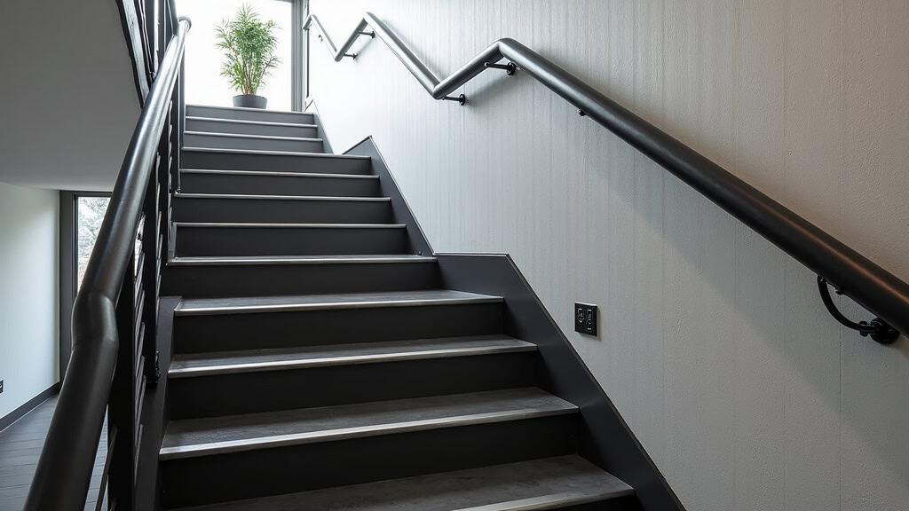 Monte-escalier tournant sur un escalier en colimaçon avec palier, modèle noir et argent, siège en position horizontale