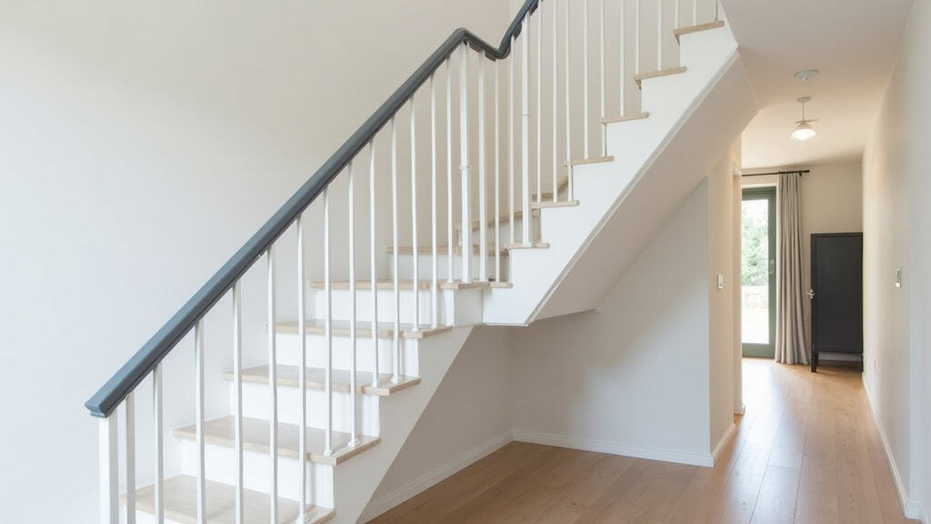 Monte-escalier courbe installé sur un escalier en L dans une maison provençale à Fréjairolles, avec rail en aluminium et siège gris clair