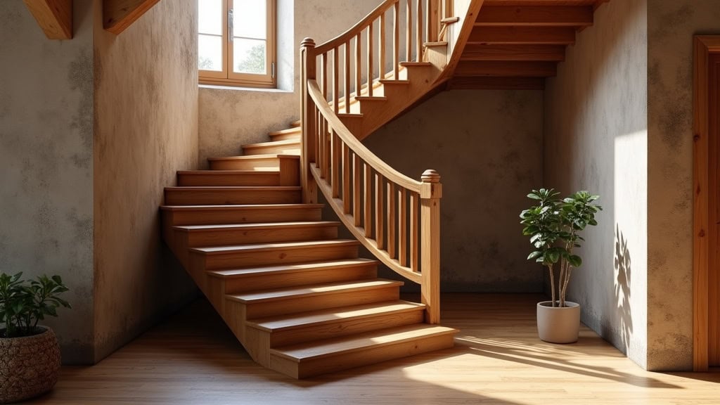 Monte-escalier tournant installé dans un escalier en bois ancien d