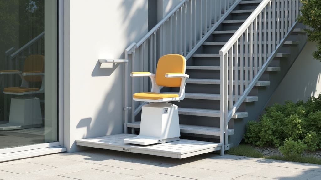 Plateforme élévatrice pour fauteuil roulant installée sur un escalier extérieur d