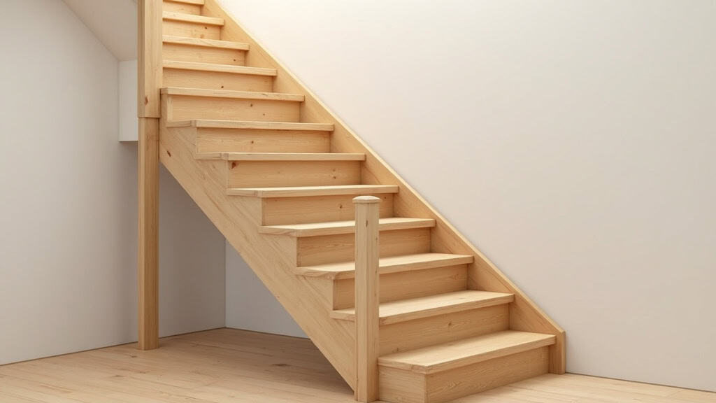 Escalier droit en bois typique d