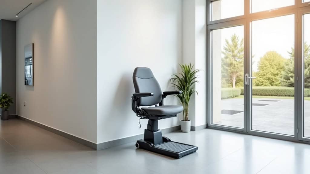 Plateforme élévatrice pour fauteuil roulant installée dans un hall d