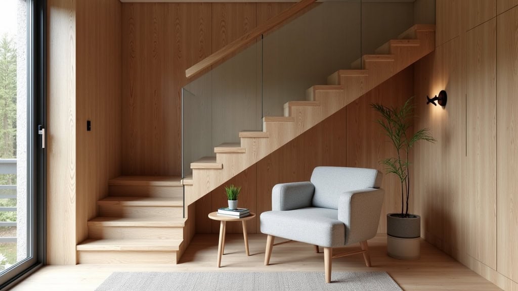 Fauteuil monte-escalier en fonctionnement dans une maison à Graulhet, avec boiseries et intérieur chaleureux, vue d