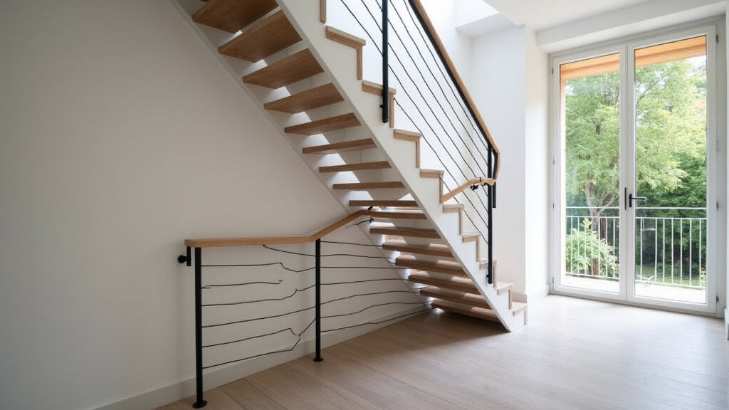Monte-escalier courbe en acier et aluminium installé sur un escalier en colimaçon dans une maison ancienne de Grisolles