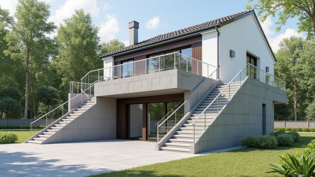 Monte escalier extérieur installé sur un perron à Haucourt-Moulaine