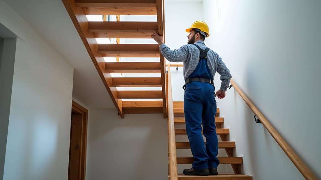 Technicien local en train d’installer un monte-escalier en Haute-Savoie