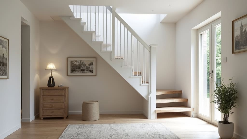 Monte-escalier courbe en aluminium clair installé dans une maison ancienne à Herbignac, intégré harmonieusement à l