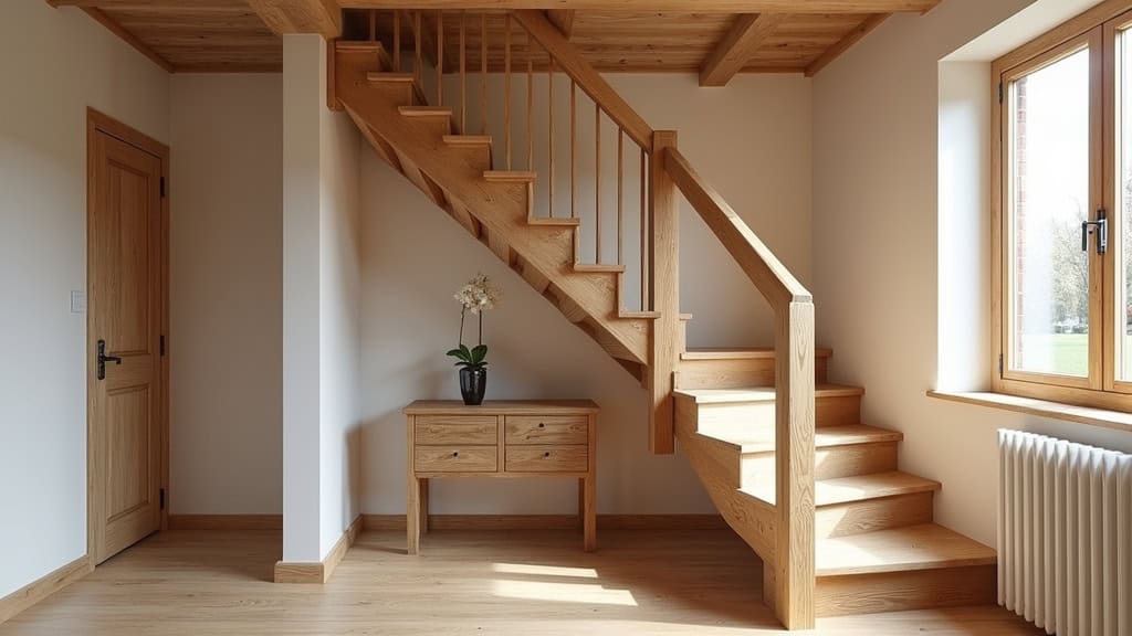 Monte-escalier droit installé sur un escalier en bois dans une maison traditionnelle du Nord, à Houplin-Ancoisne