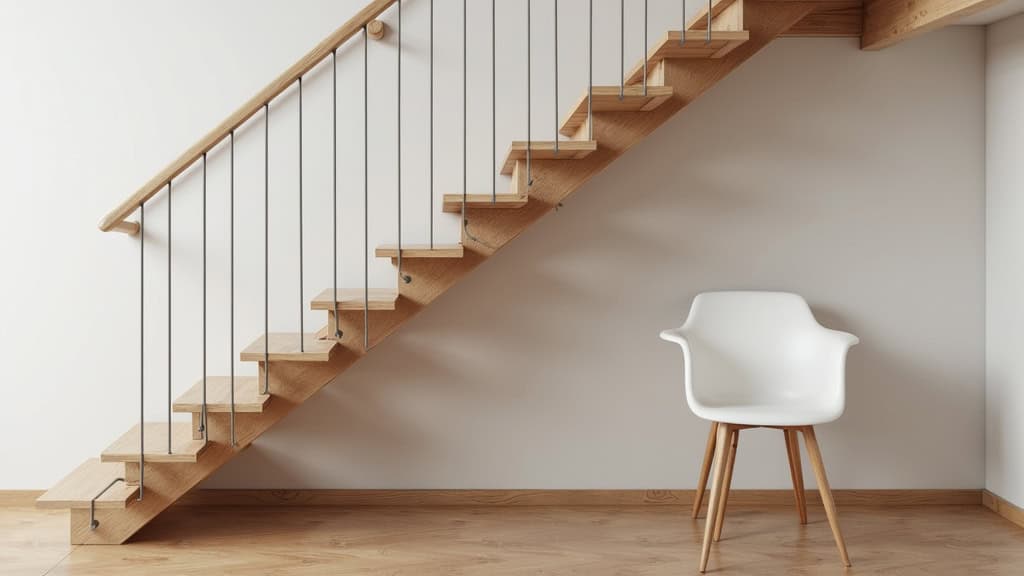 Monte-escalier droit installé sur un escalier en bois, dans une maison traditionnelle à Houssen, avec un siège blanc et un rail discret