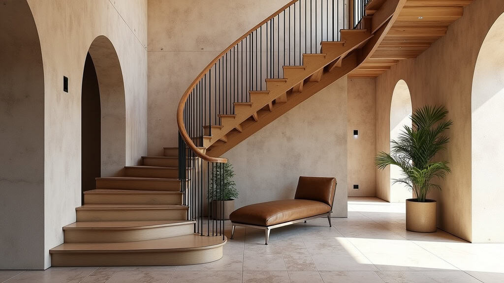 Monte-escalier tournant avec virage en L, installé dans une maison ancienne à Houssen, intégré harmonieusement dans l