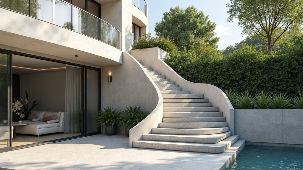 Monte-escalier extérieur installé sur un escalier en pierre à L