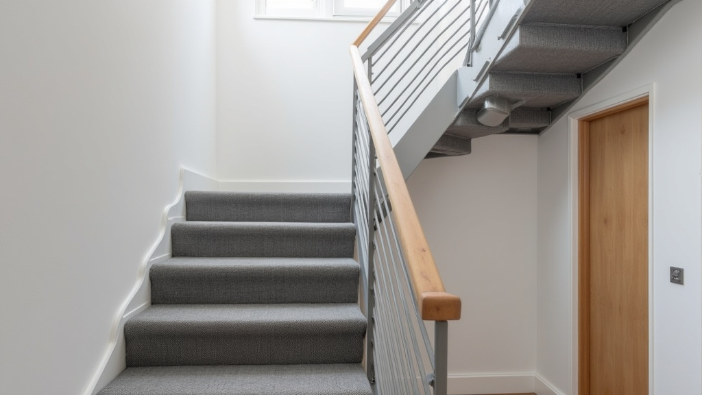Monte-escalier installé dans un escalier intérieur à Mennecy, avec siège en tissu gris et rail en aluminium