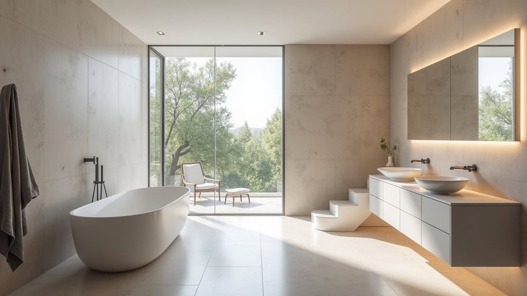 Monte-escalier installé dans une maison avec vue sur la salle de bain