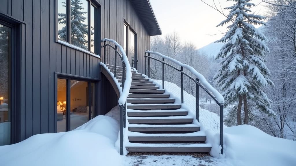 Monte escalier installé sur un escalier extérieur à Benquet en conditions hivernales