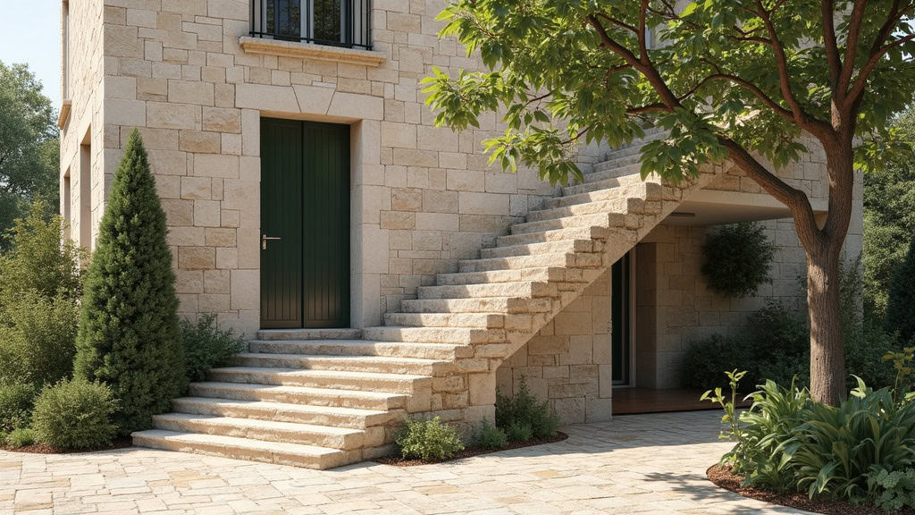 Monte-escalier installé sur un escalier extérieur en pierre dans une maison traditionnelle de Campagne-lès-Wardrecques