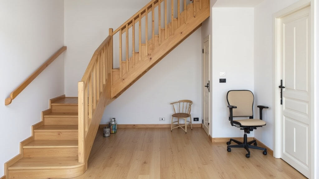 Monte-escalier installé sur un escalier intérieur en bois à Margency, avec fauteuil ergonomique et rail discret