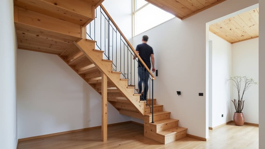 Monte-escalier installé sur un escalier intérieur en bois à Saint-Martin-le-Nœud, avec un utilisateur en sécurité