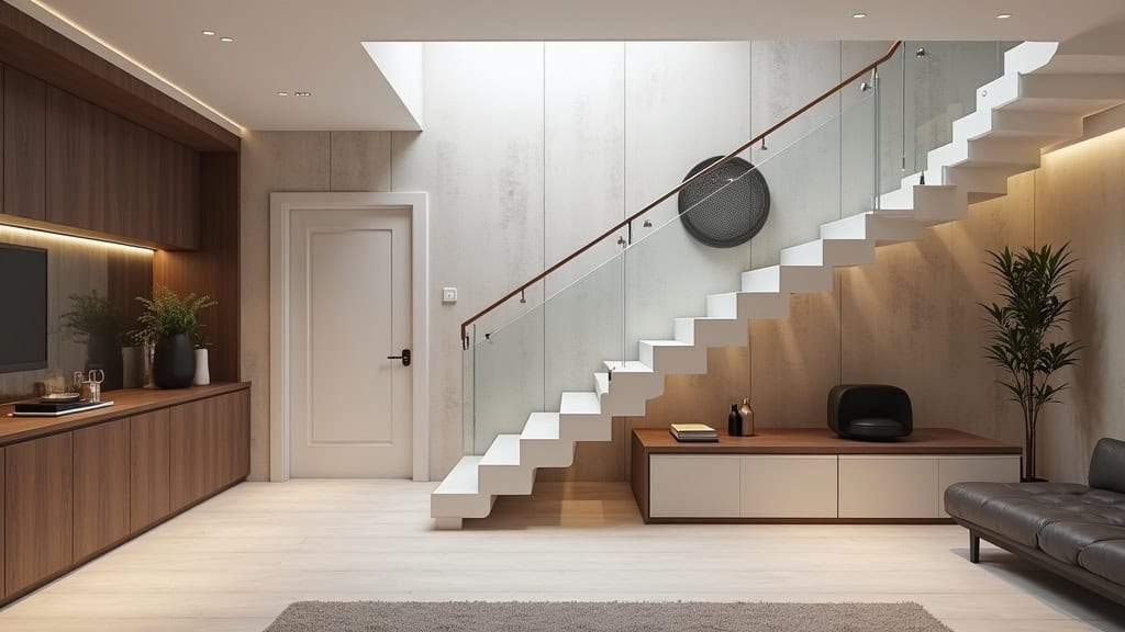 Monte escalier intégré discrètement dans un intérieur moderne à Mouchin