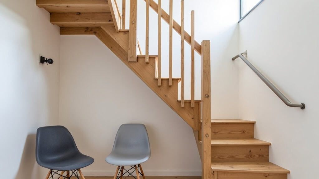 Monte-escalier droit installé sur un escalier en bois à Ivry-sur-Seine, avec siège en tissu gris et rail discret