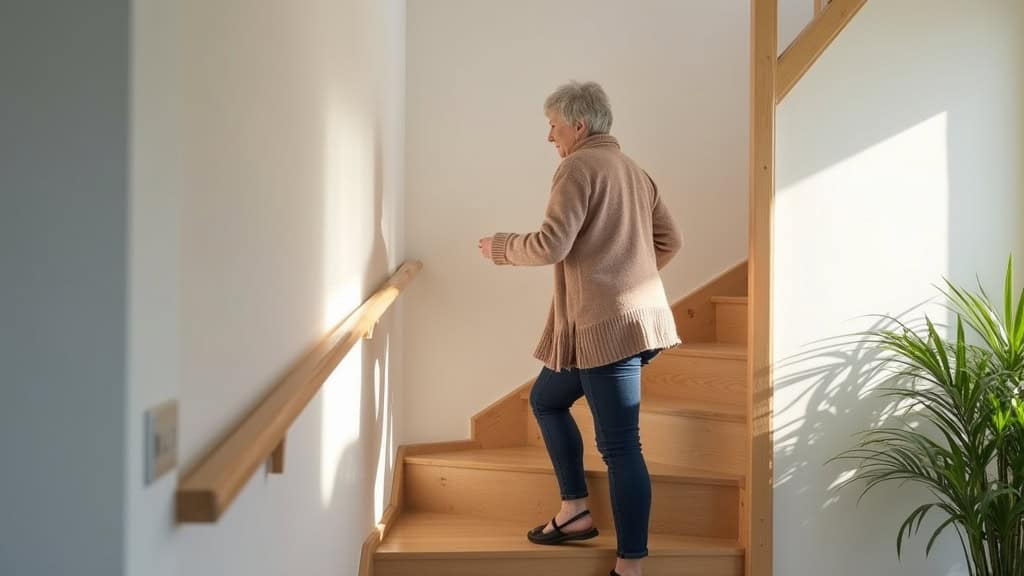 Personne âgée utilisant un monte-escalier à Jarny pour monter au premier étage de sa maison