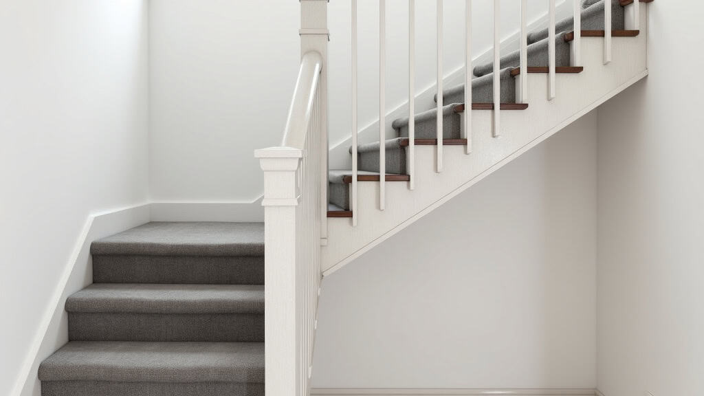 Monte-escalier droit installé dans une maison traditionnelle de Javené, avec un siège en tissu gris et un rail blanc, intégré harmonieusement à l