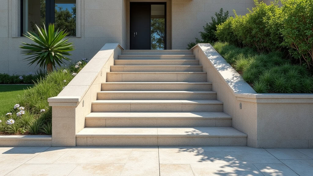 Monte-escalier extérieur installé sur une entrée en pierre à Jayat, permettant d