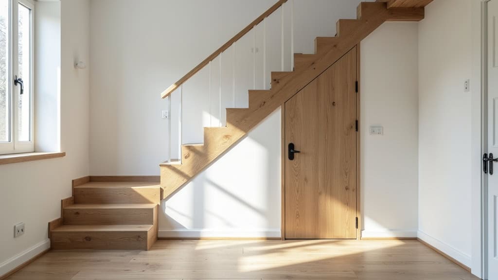 Monte-escalier droit en location dans une maison de La Chapelle-du-Lou-du-Lac, utilisé par une personne en convalescence après une fracture