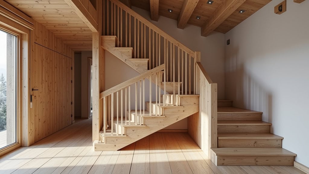 Monte-escalier droit installé sur un escalier en bois dans une maison de chalet à La Clusaz