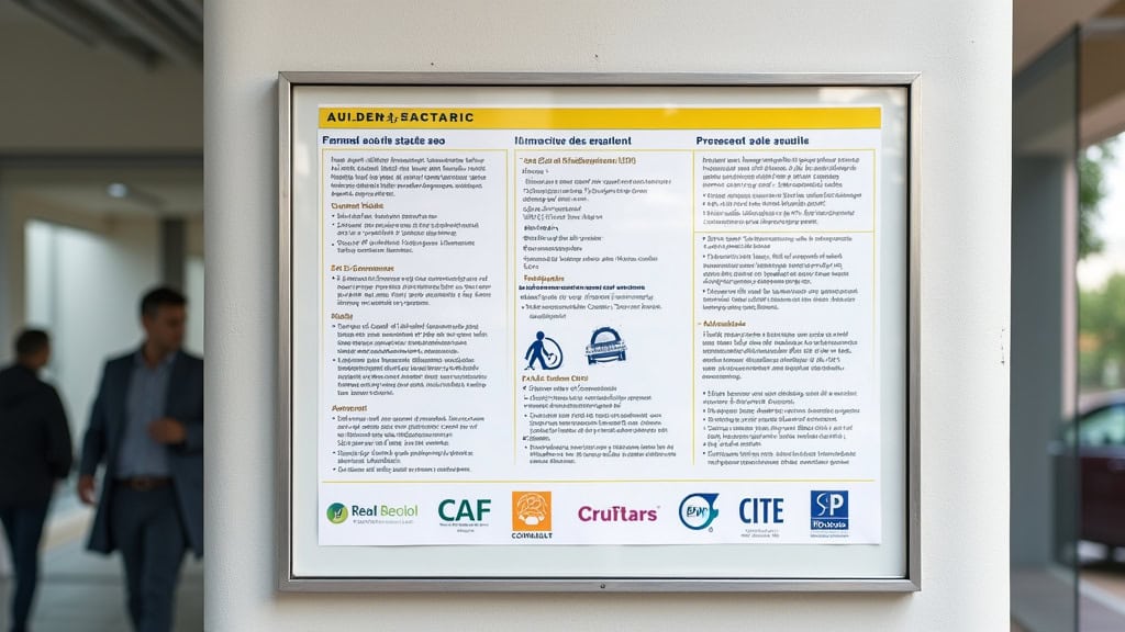 Affiche explicative des aides financières pour monte-escalier affichée à la mairie de La Coucourde en 2025, avec les logos de la MDPH, de la CAF et du CITE