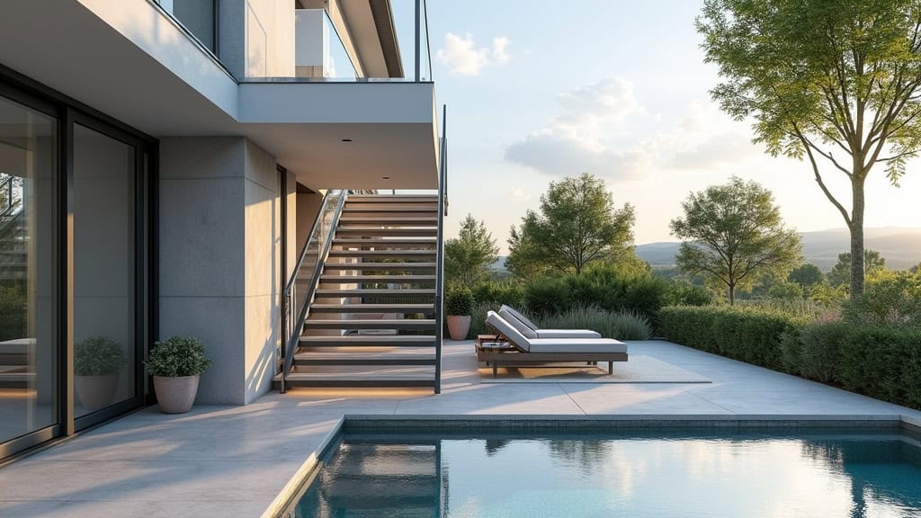 Monte-escalier extérieur en aluminium installé sur la terrasse d