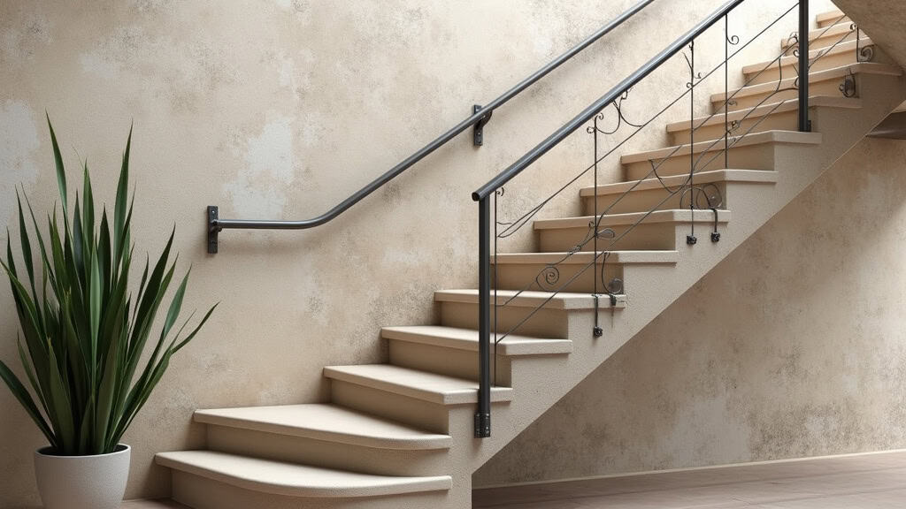 Monte-escalier tournant avec un seul virage sur un escalier ancien en pierre à La Roche-Blanche, siège en tissu beige, rail en aluminium mat