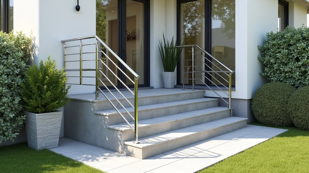 Monte-escalier extérieur installé sur une entrée de maison à La Sauve, avec rail en aluminium résistant et siège pliable pour accéder au jardin