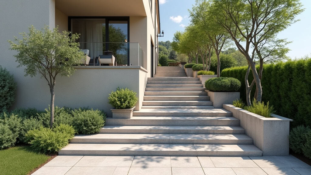 Monte-escalier extérieur installé sur un escalier en pierre menant à l