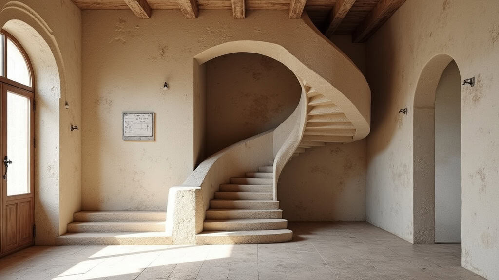 Monte-escalier courbe installé dans une maison ancienne de Lalbenque avec escalier en virage et palier intermédiaire
