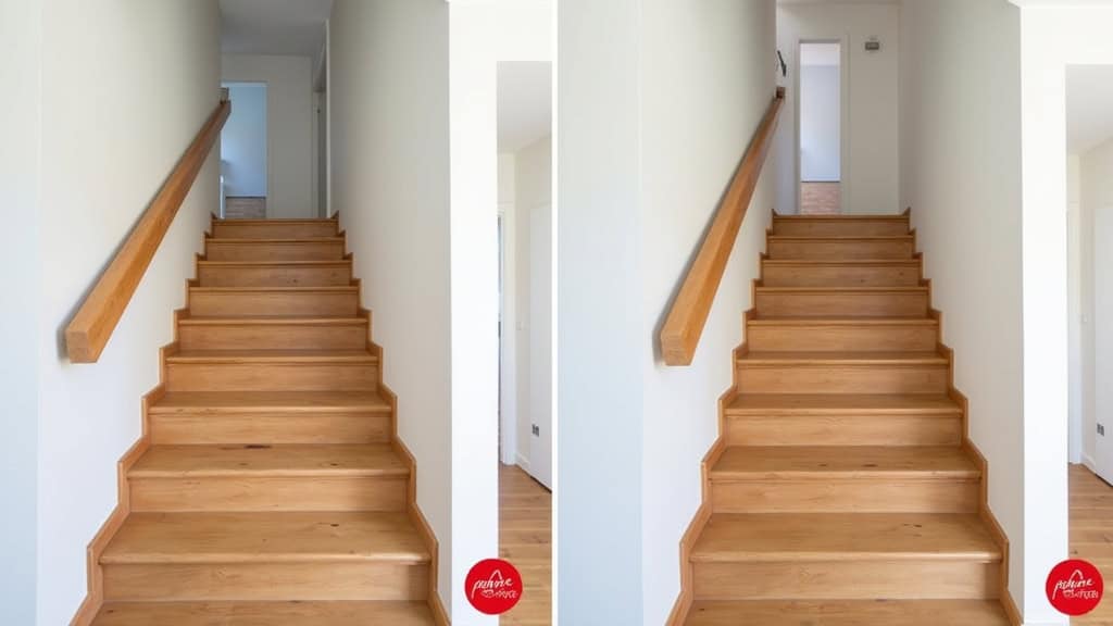 Comparaison d’un escalier en bois à Lambersart avant et après installation d’un monte-escalier droit