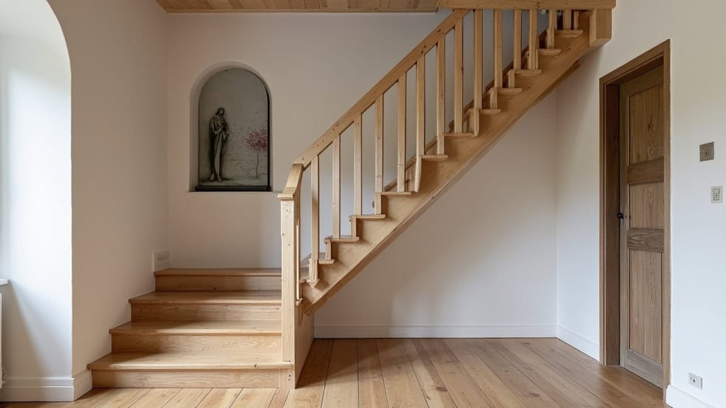 Monte-escalier courbe personnalisé pour un escalier en colimaçon avec palier dans une maison du Périgord, à Lamonzie-Saint-Martin