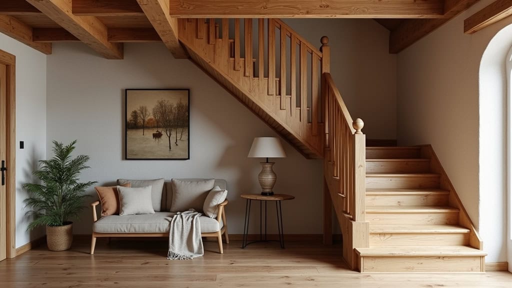 Monte-escalier tournant installé sur un escalier en bois avec palier dans une maison ancienne de Lannilis