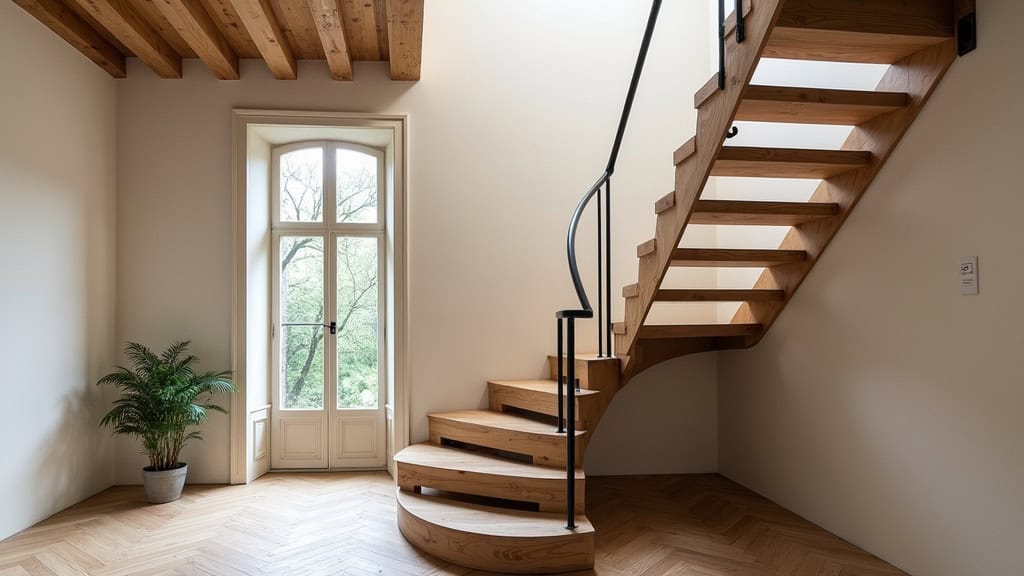 Monte-escalier tournant installé sur un escalier en colimaçon dans une maison provençale à Laudun-l