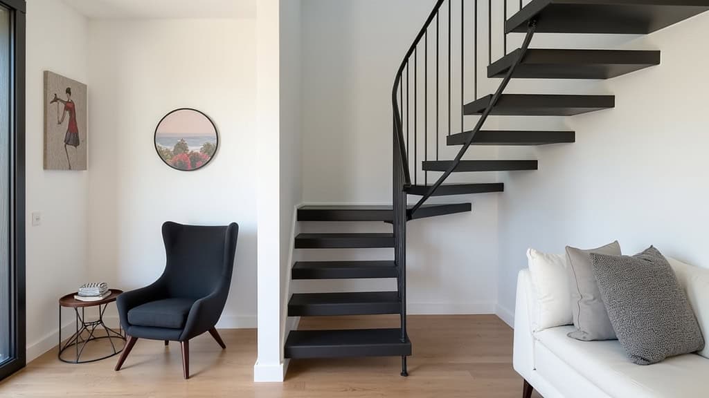 Monte-escalier droit installé dans une maison de Lavérune, avec un siège en noir mat et un rail discret sur les marches