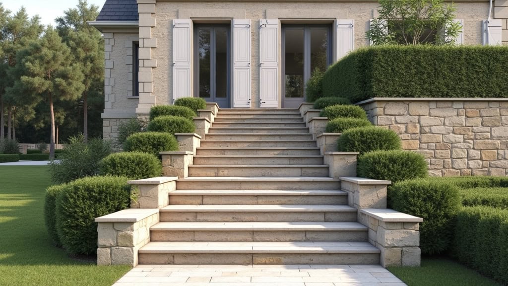 Monte-escalier extérieur installé sur un escalier en pierre à Lavilledieu