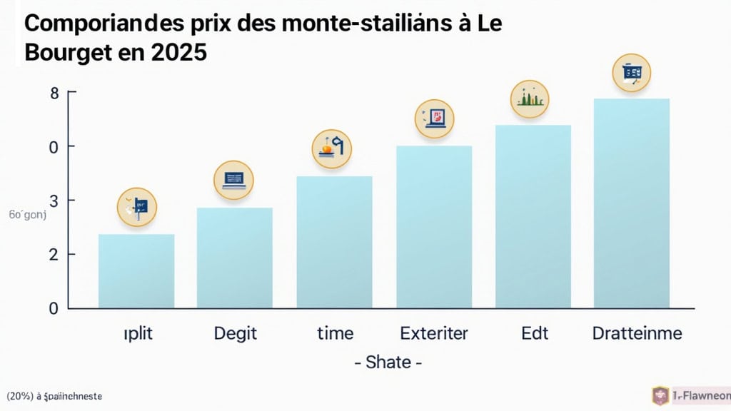 Comparaison visuelle des prix des monte-escaliers à Le Bourget en 2025 : droit, courbe, extérieur et plateforme, avec des barres de prix et des icônes d