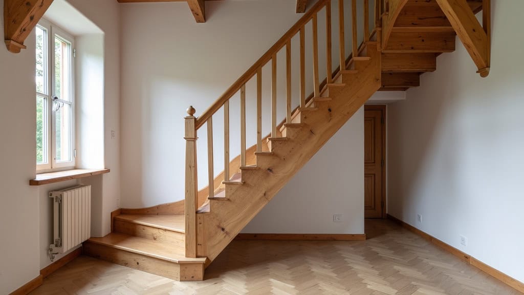 Monte-escalier droit installé sur un escalier en bois dans une maison traditionnelle de Le Bourgneuf-la-Forêt