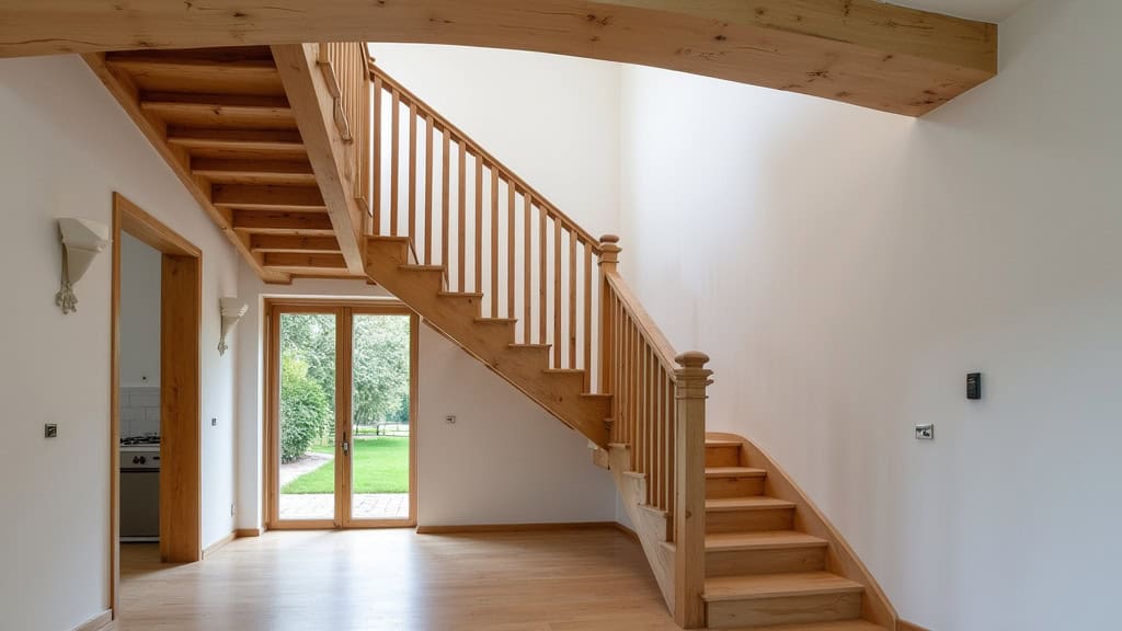 Monte-escalier droit installé sur un escalier en bois dans une maison provençale à Le Lavandou, avec vue sur le jardin