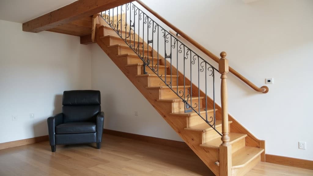 Monte-escalier droit installé dans un escalier en bois à Le Mérévillois, avec siège noir et rail discret, intégré à une décoration traditionnelle