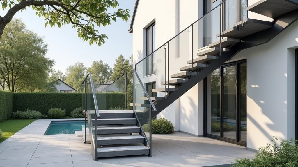 Monte-escalier extérieur résistant aux intempéries installé à l