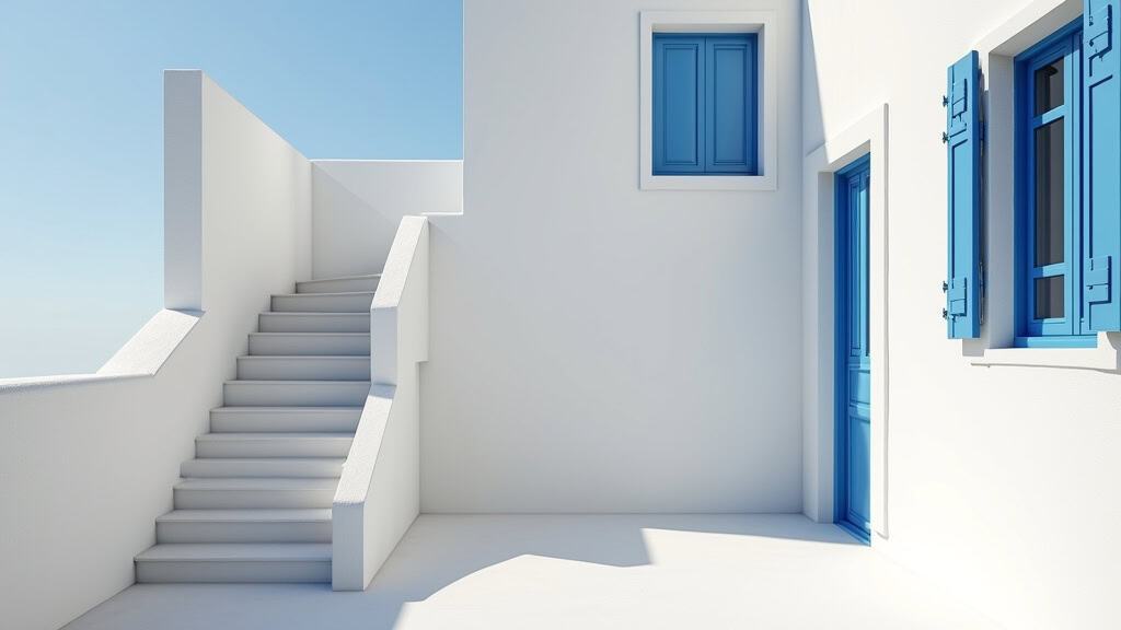 Monte-escalier tournant sur un escalier en L dans une maison antillaise, avec murs blancs et volets bleus, siège en position basse