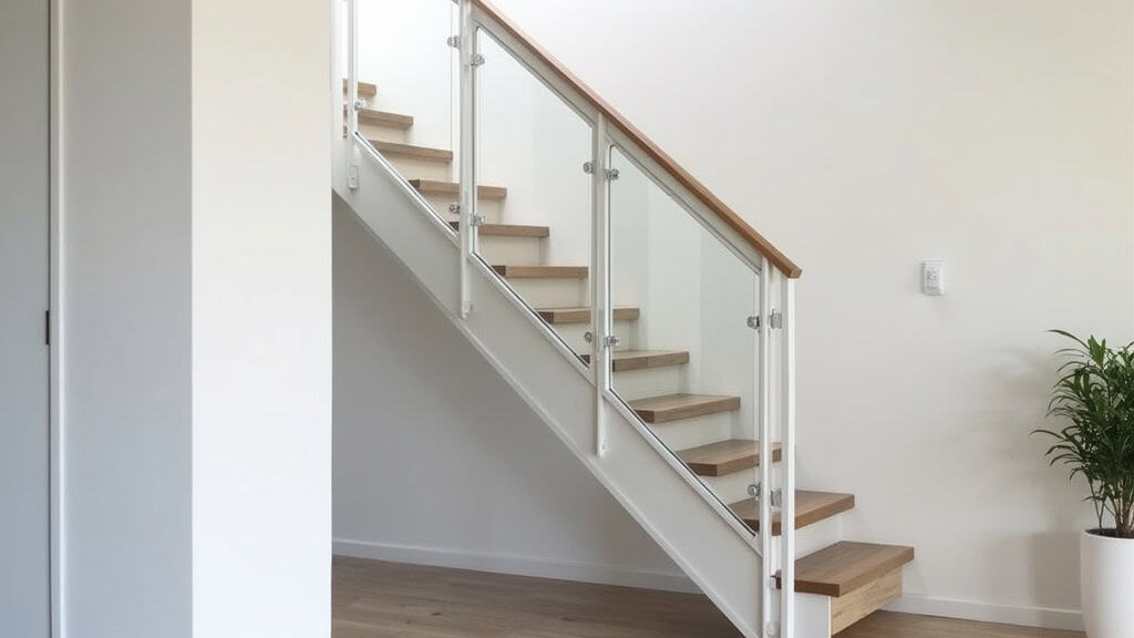 Monte-escalier droit installé dans une maison à Les Belleville, avec rail en aluminium clair et siège gris, harmonieusement intégré à l