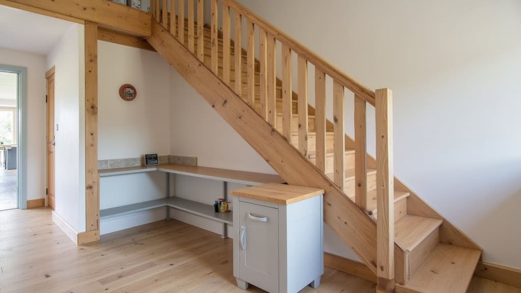 Monte-escalier droit installé sur un escalier en bois dans une maison traditionnelle de Les Loges-Marchis, avec rail discret et siège pliable en couleur grise