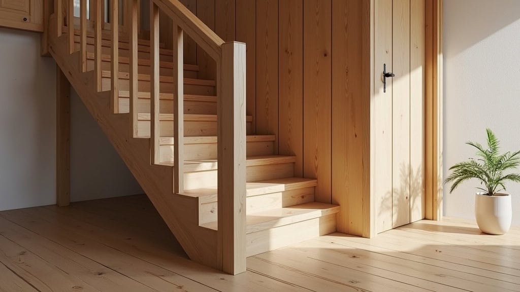 Détail du siège d’un monte-escalier courbe installé sur un escalier en bois avec rampe en fer forgé dans une maison traditionnelle des Ponts-de-Cé